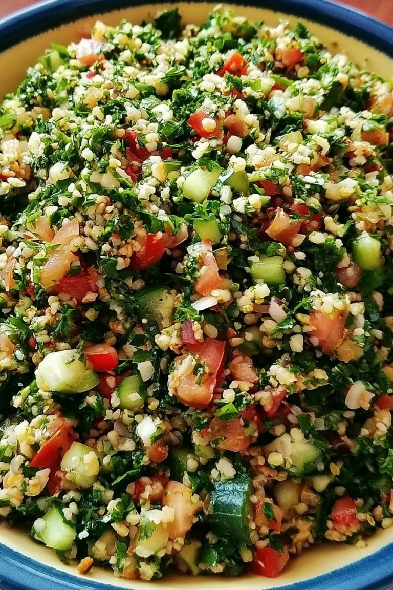 Salade de taboulé avec semoule, tomates, concombre et persil frais