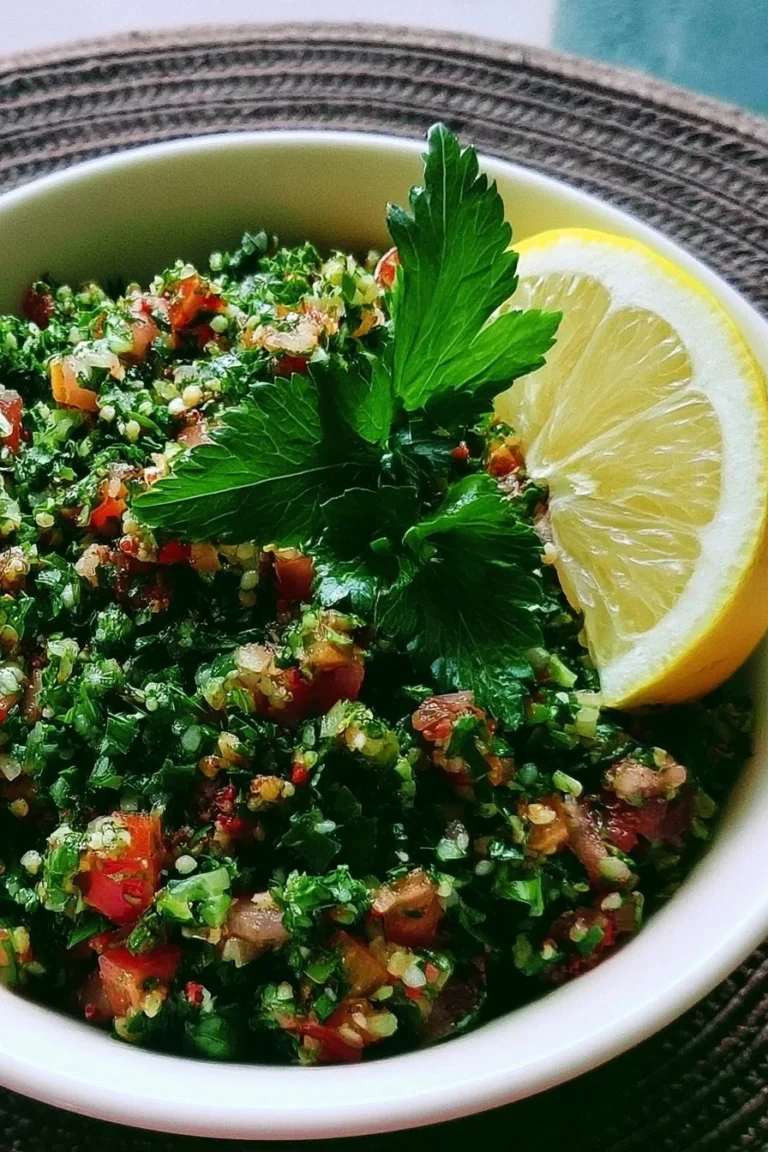 Salade de Taboulé Libanais avec persil frais et tomates.