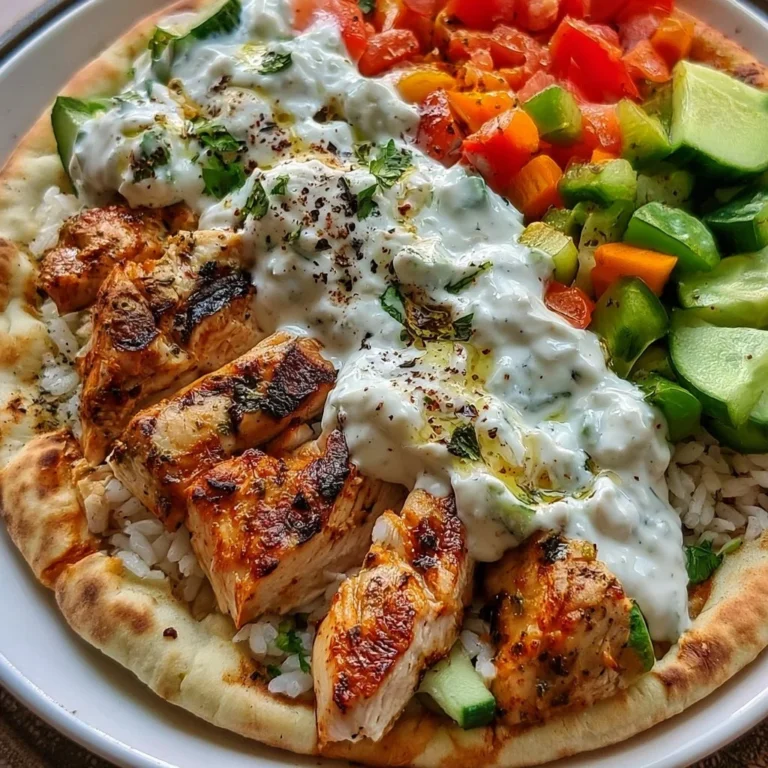 Tarte à la tzatziki garnie de poulet et légumes sur un naan