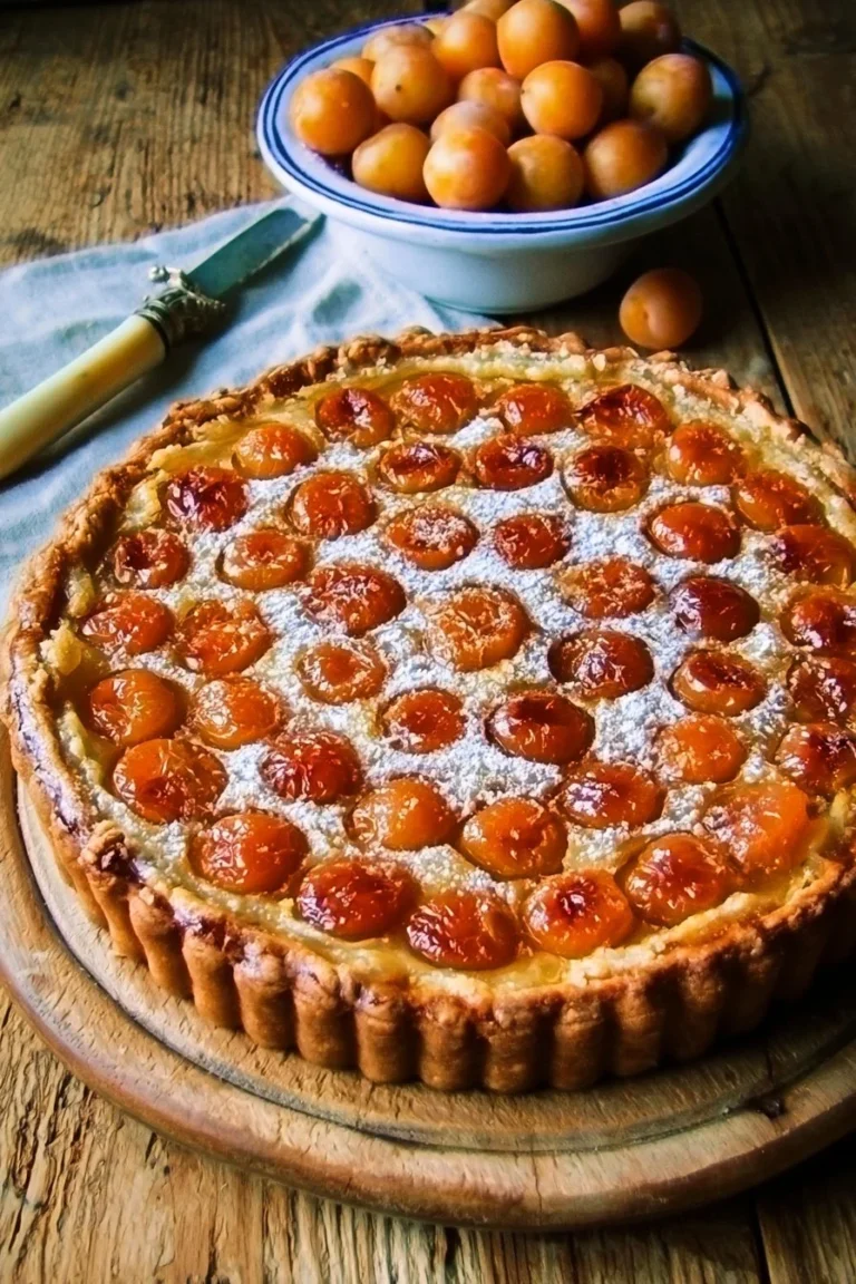 Tarte alsacienne aux mirabelles fraîchement cuite sur une assiette