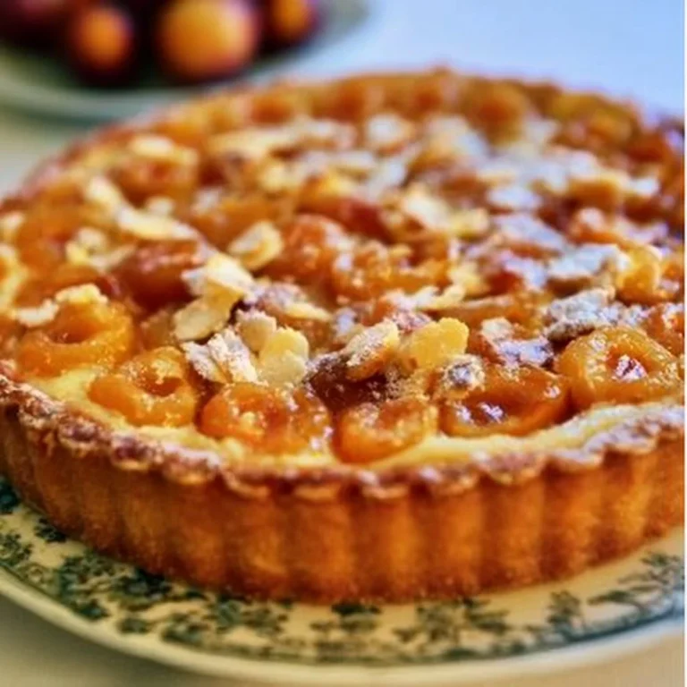 Tarte amandine aux mirabelles maison, dessert savoureux et fruité.