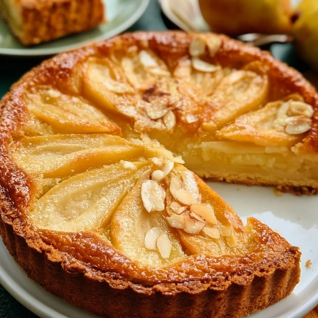 Tarte Amandine aux Poires délicieusement dorée et garnie de poires