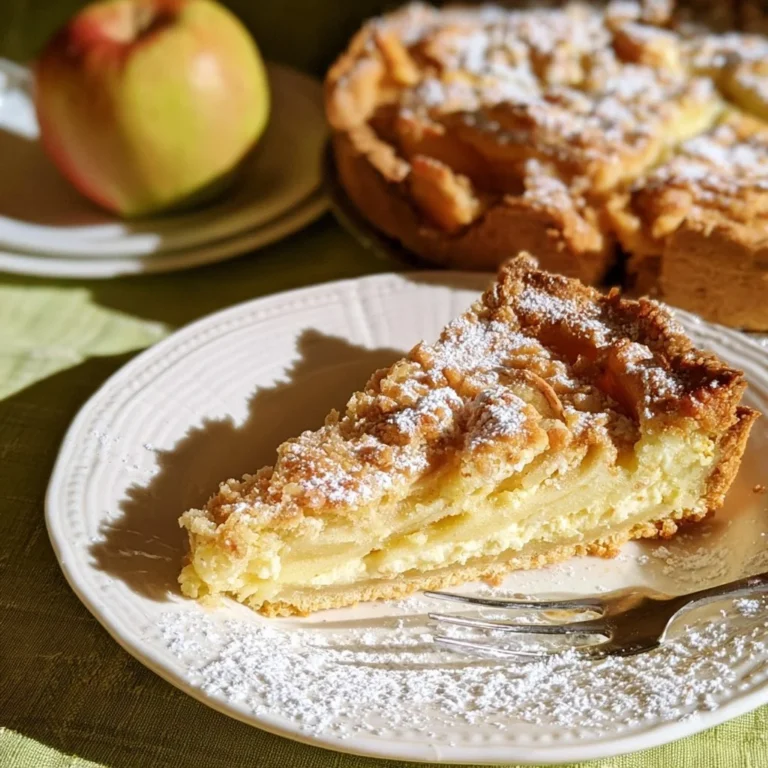 Tarte aux pommes avec mascarpone, un dessert savoureux et crémeux.