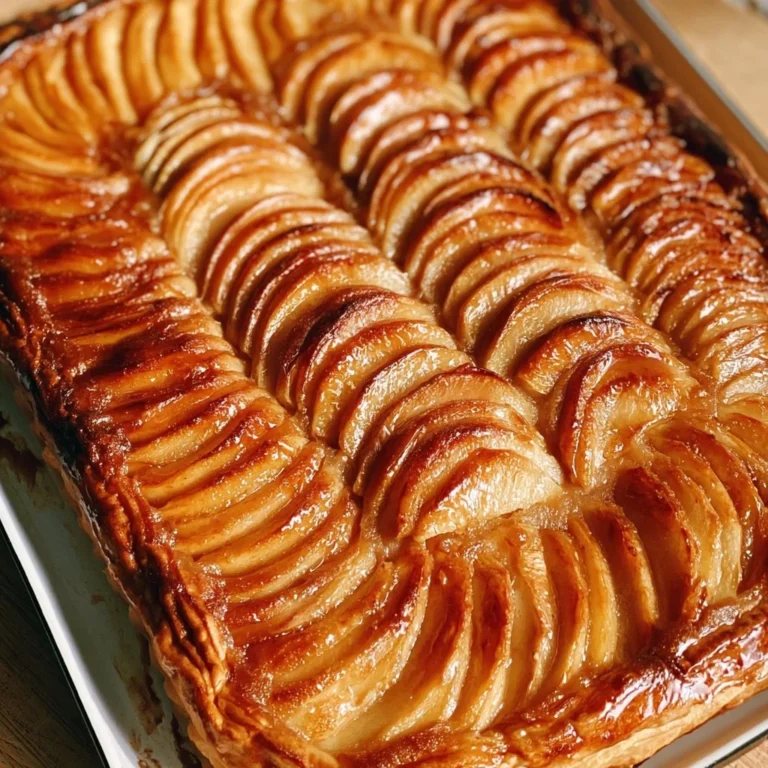 Tarte fine aux pommes avec une croûte dorée et des tranches de pommes appétissantes