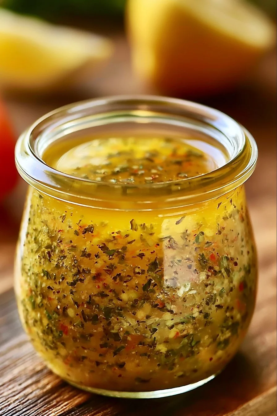 Vinaigrette italienne maison préparée avec des ingrédients frais et savoureux.