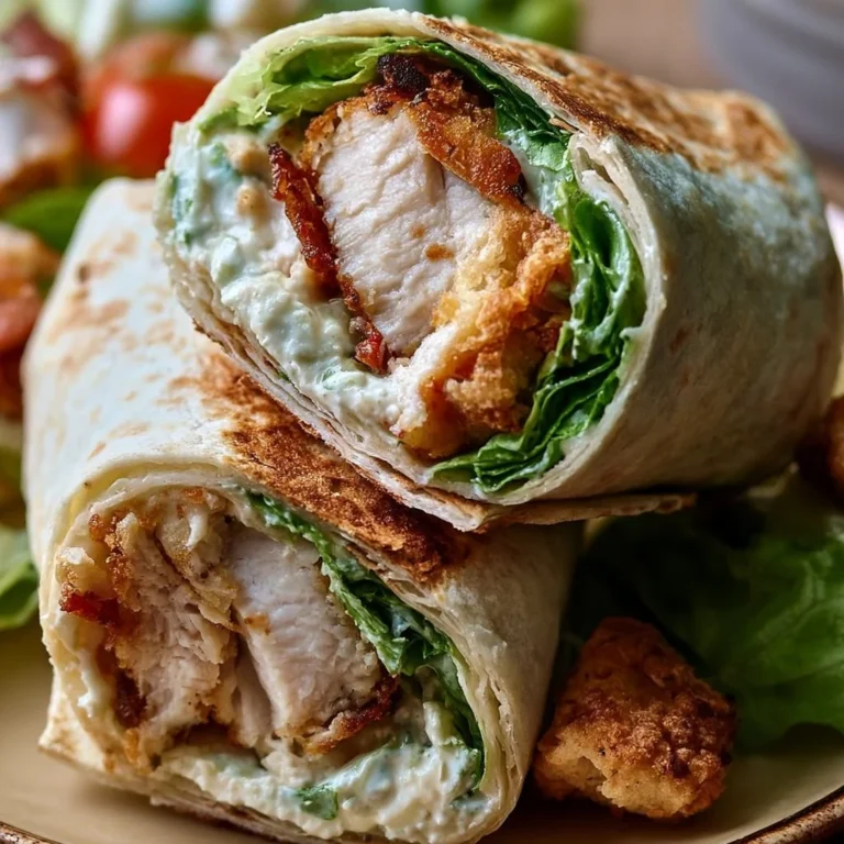 Wraps de poulet César croustillants et crémeux sur une assiette.
