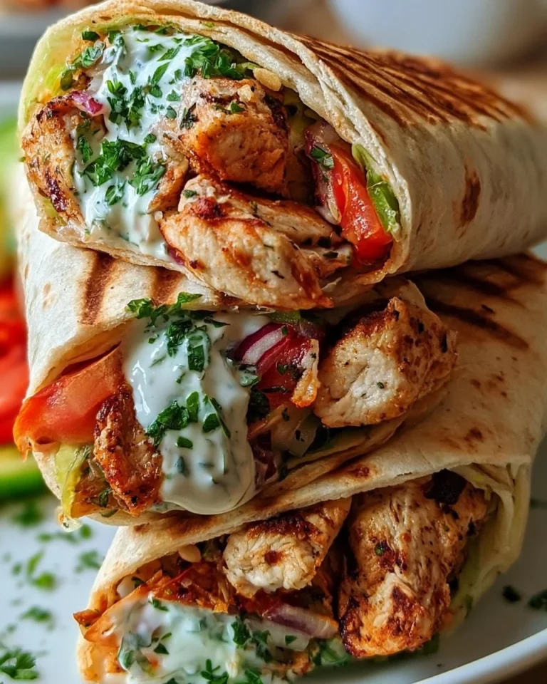 Wraps de poulet grec avec légumes frais et sauce crémeuse