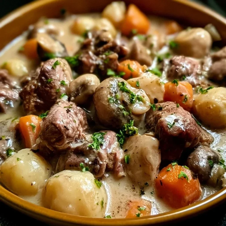 Blanquette de veau à l'ancienne servie dans une assiette décorative