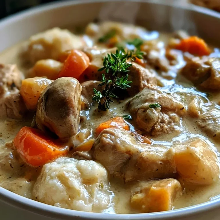 Blanquette de veau crémeuse servie dans une assiette, garnie d'herbes fraîches.