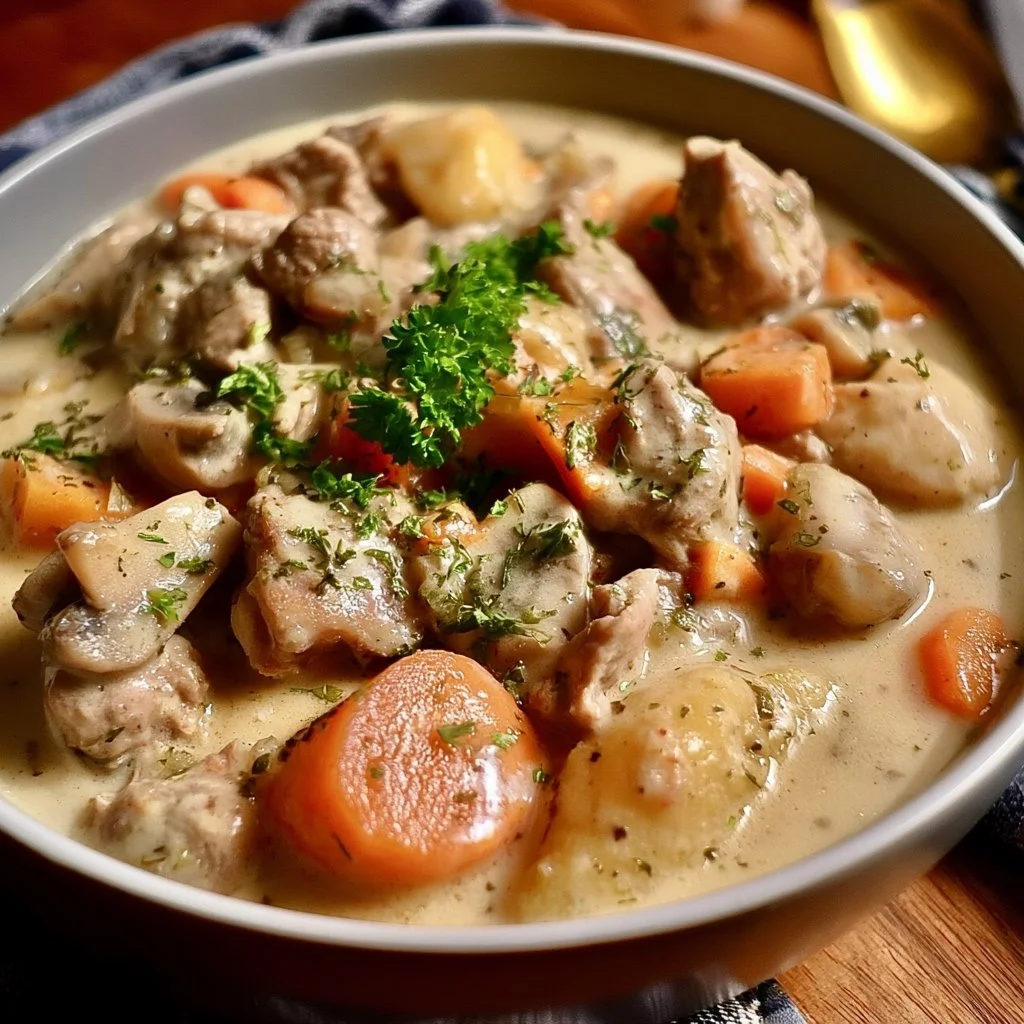 Blanquette de veau traditionnelle servie avec légumes et riz