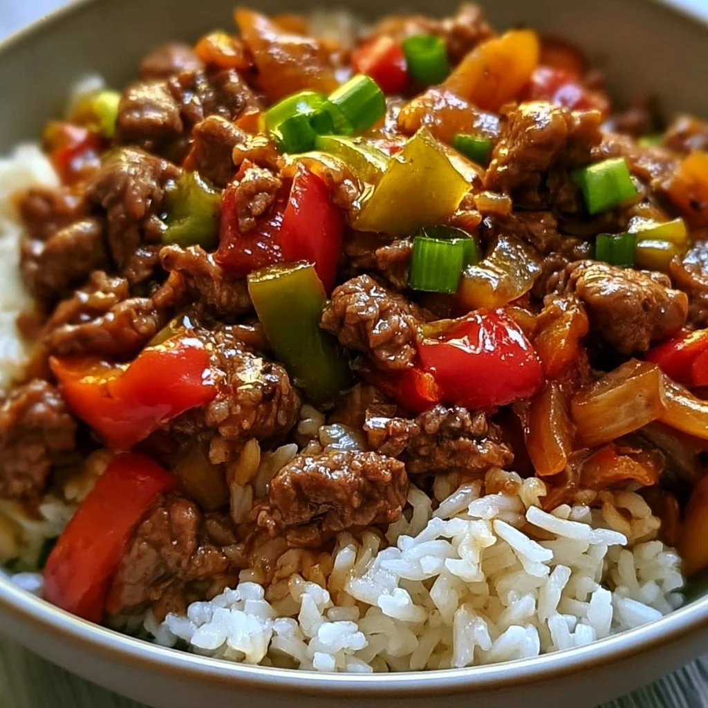 Bol de riz au bœuf et poivrons colorés, recette saine et délicieuse