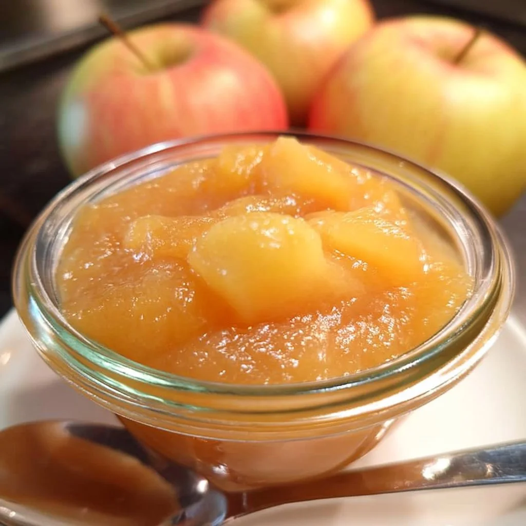 Compote de pommes maison servie dans un bol en verre