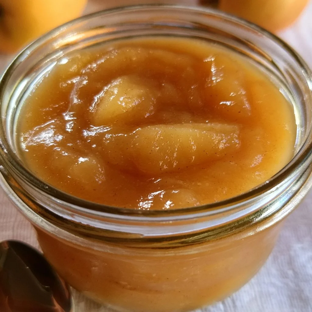 Compote de pommes à la vanille servie dans un bol en céramique
