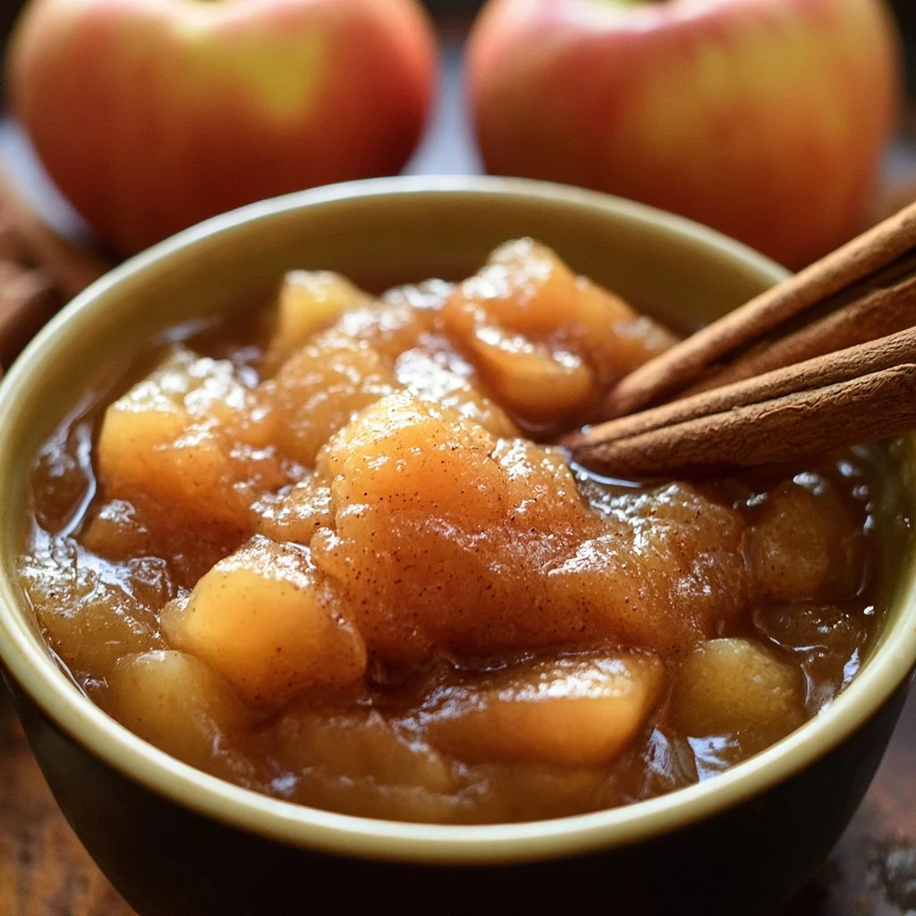 Compote de pommes à la vanille et cannelle servie dans un bol