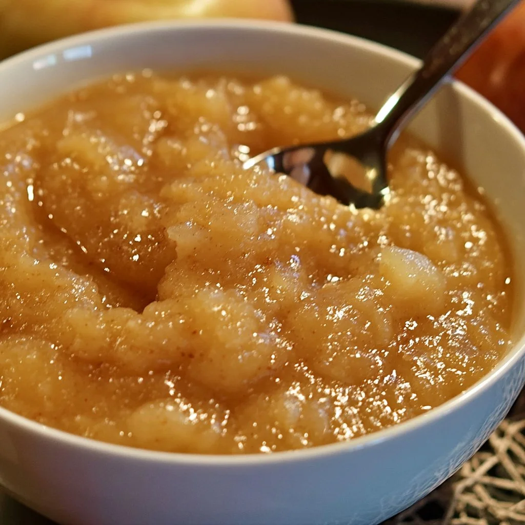 Compote de pommes maison épaisse, une recette délicieuse et crémeuse.
