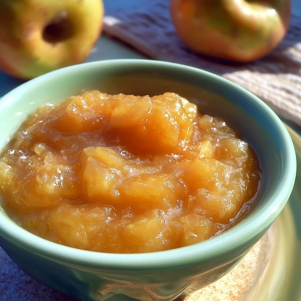 Compote de pommes nature dans un bol en céramique