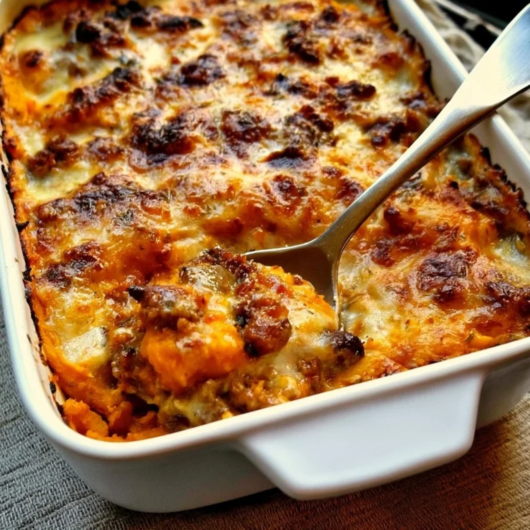 Gratin de patates douces et viande hachée, un plat appétissant et réconfortant.
