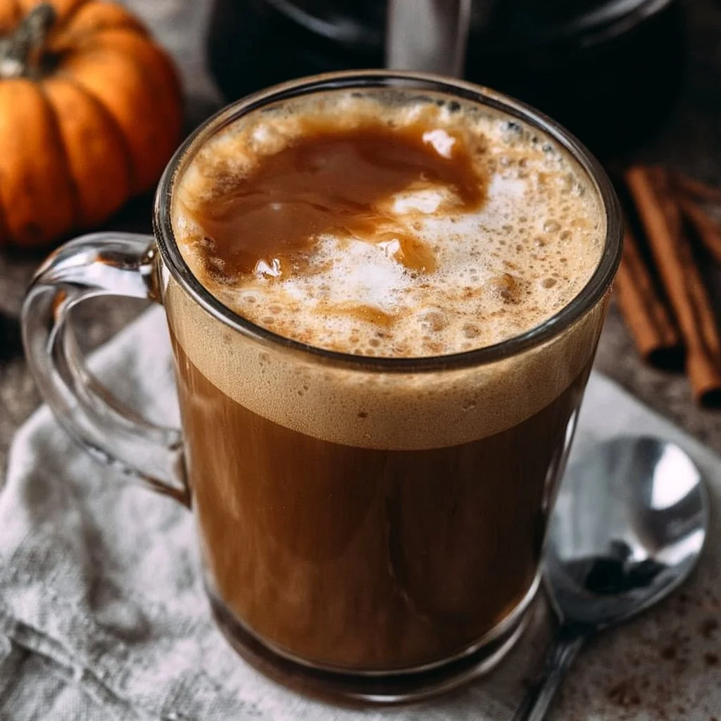 Latte au caramel et à la citrouille épicée dans une tasse