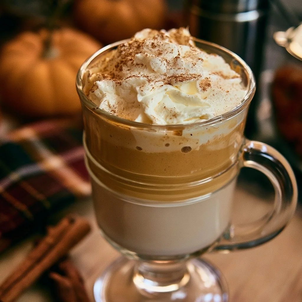 Une tasse de latte aux épices de citrouille, garnie de mousse de lait et épices