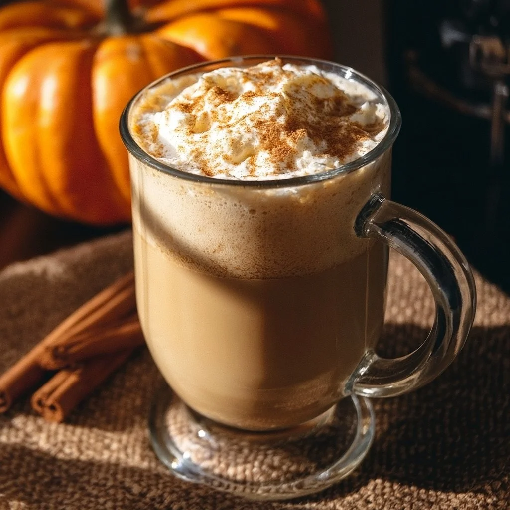 Recette de latte aux épices de citrouille fait maison dans une tasse.