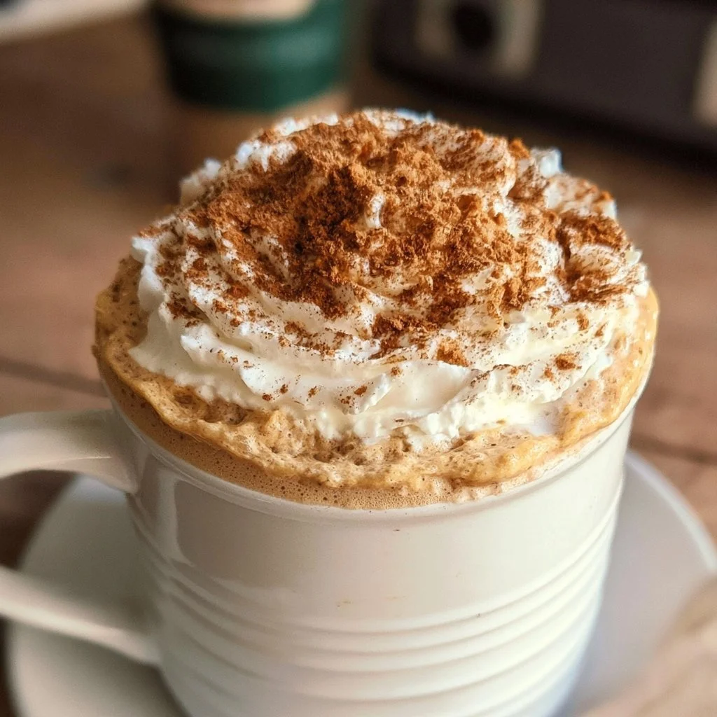 Latte épicé à la citrouille servi dans une tasse avec de la cannelle.