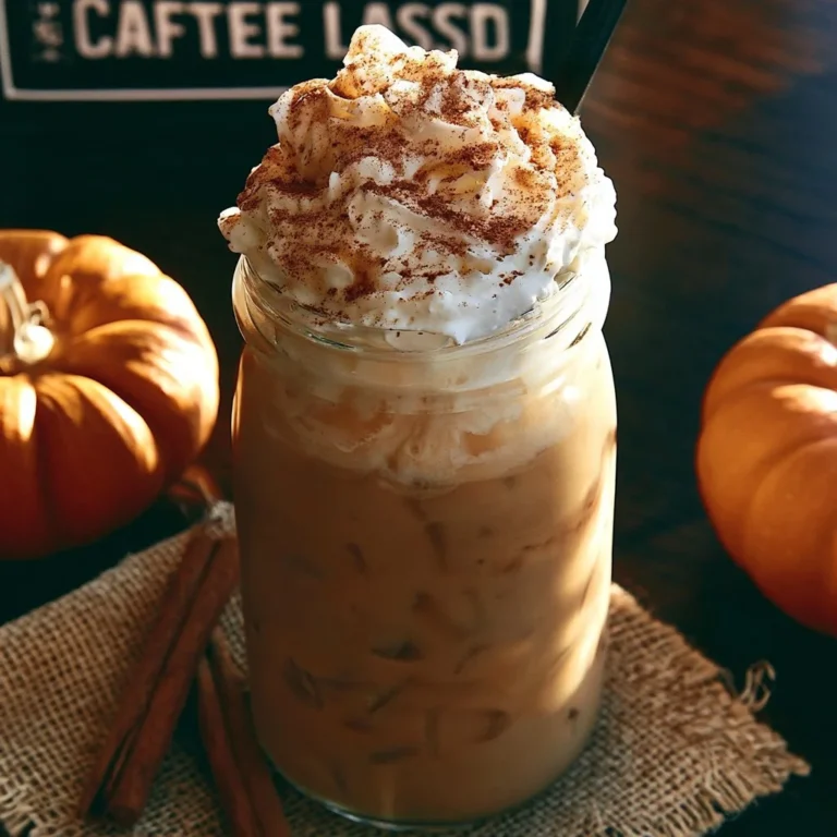 Verre de latte glacé à la citrouille épicée avec des épices sur le dessus