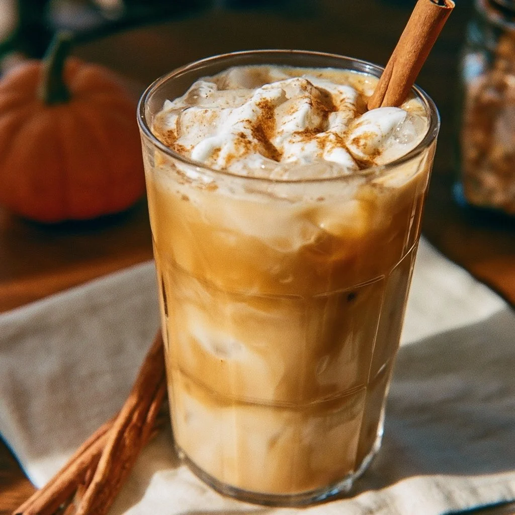 Boisson latte glacé au goût de citrouille et d'épices