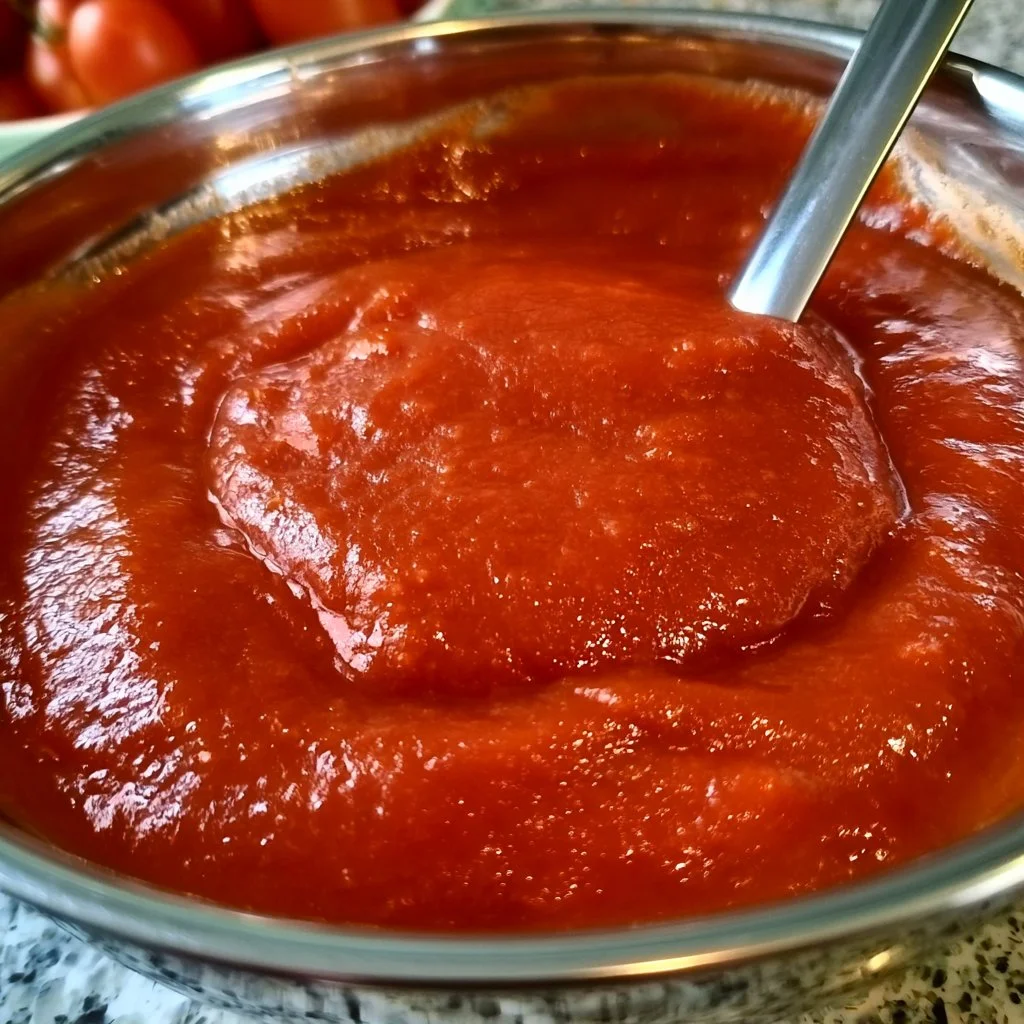 Ketchup de tomates fait maison préparé avec des ingrédients frais et sains