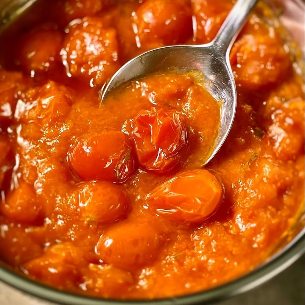 Sauce de tomates cerises rôties dans un bol, idéale pour accompagner vos plats