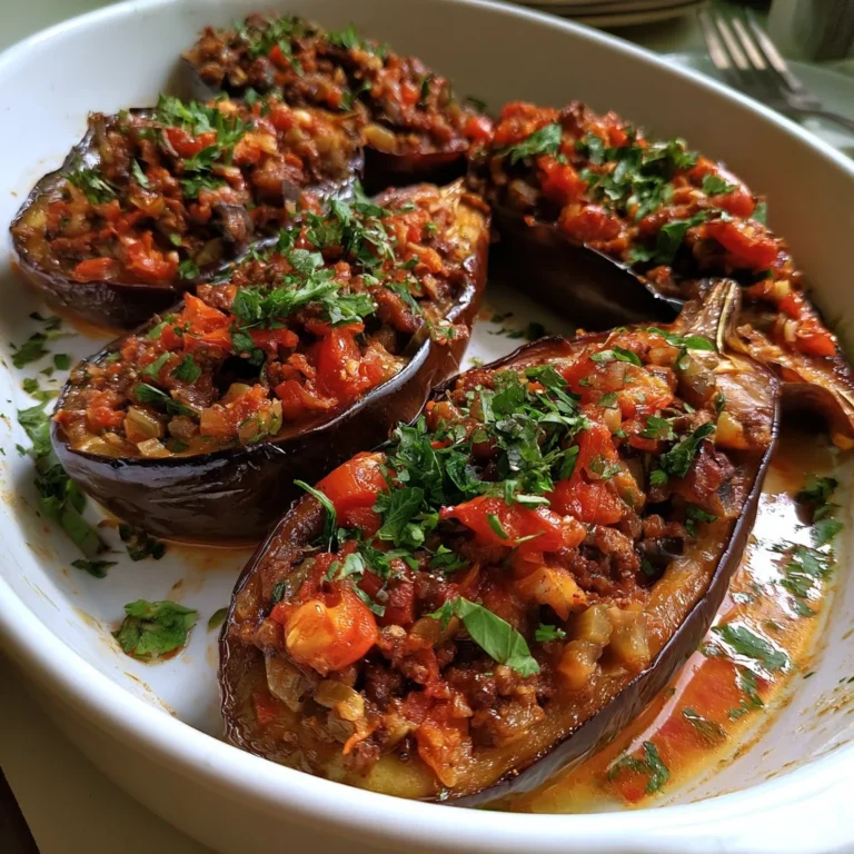 Aubergines farcies au bœuf et à la tomate, un plat savoureux et coloré