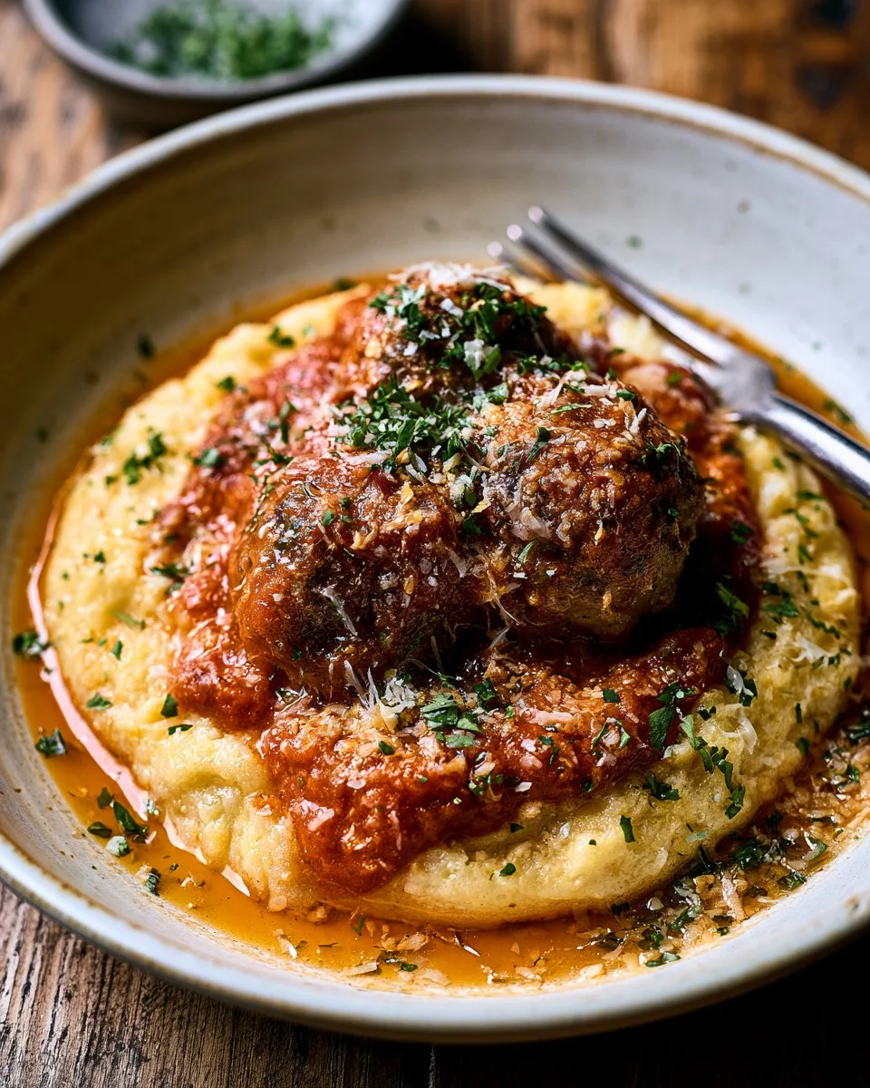 Boulettes de bœuf avec sauce tomate et polenta crémeuse