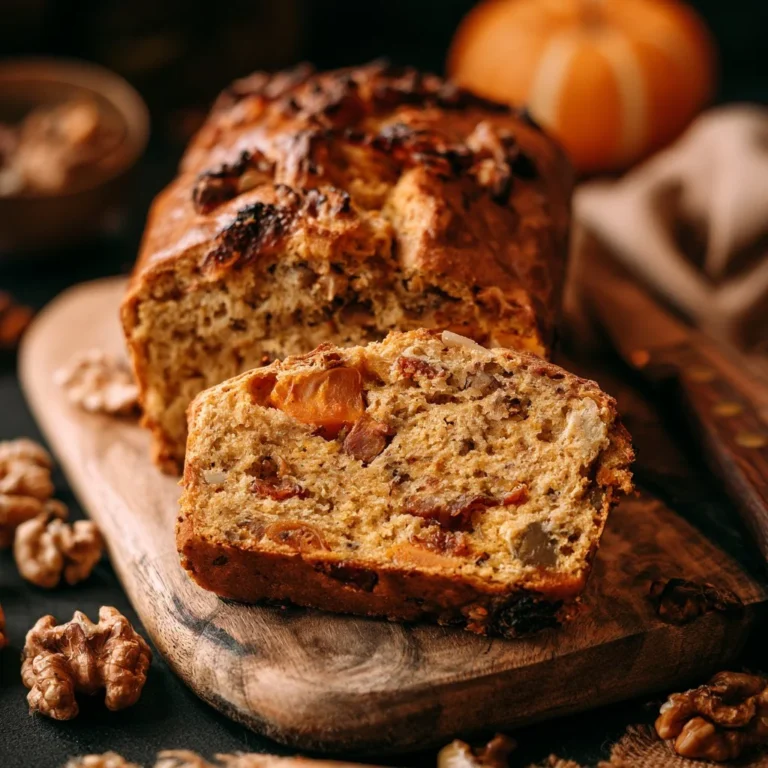 Cake salé au potimarron, lardons et noix, délicieux et réconfortant.