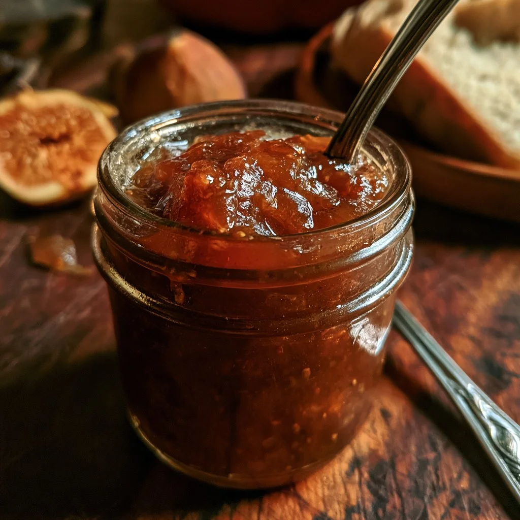 Confiture de figues fraîches au citron dans un pot en verre