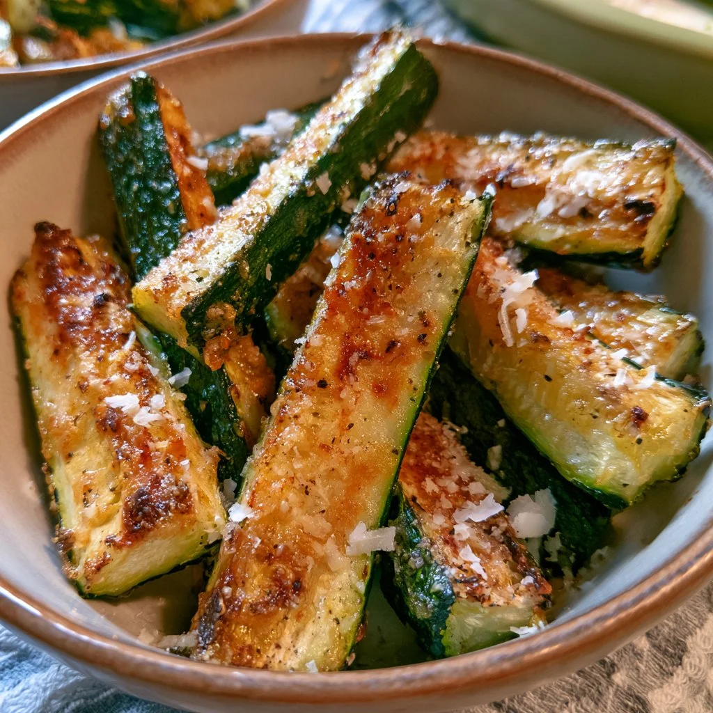 Courgettes rôties au parmesan préparées à l’Air Fryer, plats sains et savoureux