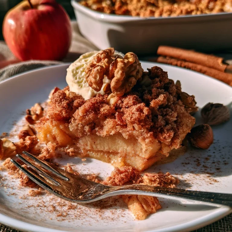 Crumble aux pommes, noisettes et cannelle dans un plat en céramique.
