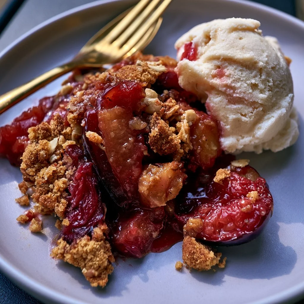 Crumble de prunes aux spéculoos, dessert savoureux et croustillant