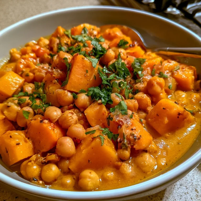 Curry de butternut et pois chiches servi dans un bol avec des épices.