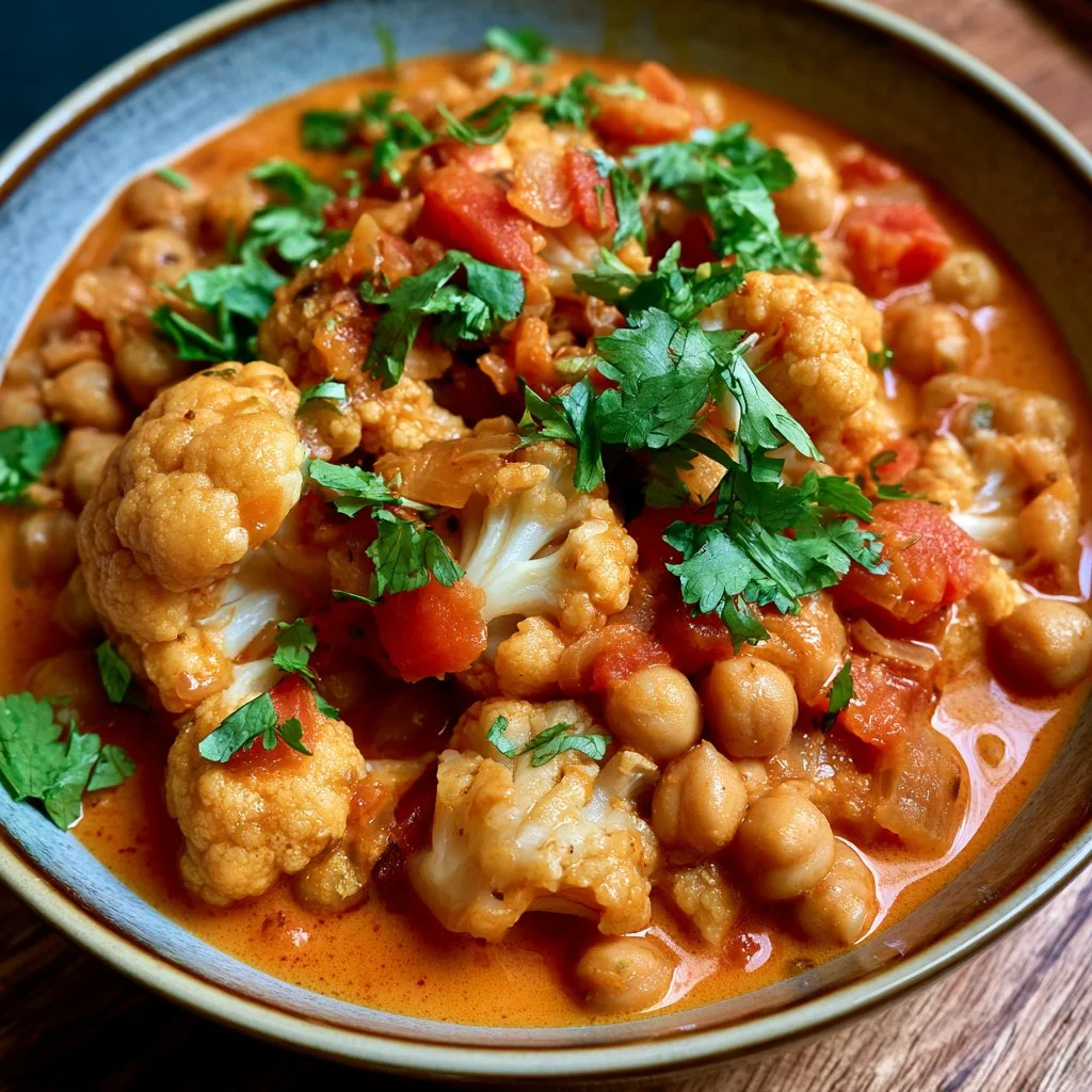 Bol de curry de chou-fleur et pois chiches, plat végétarien délicieux