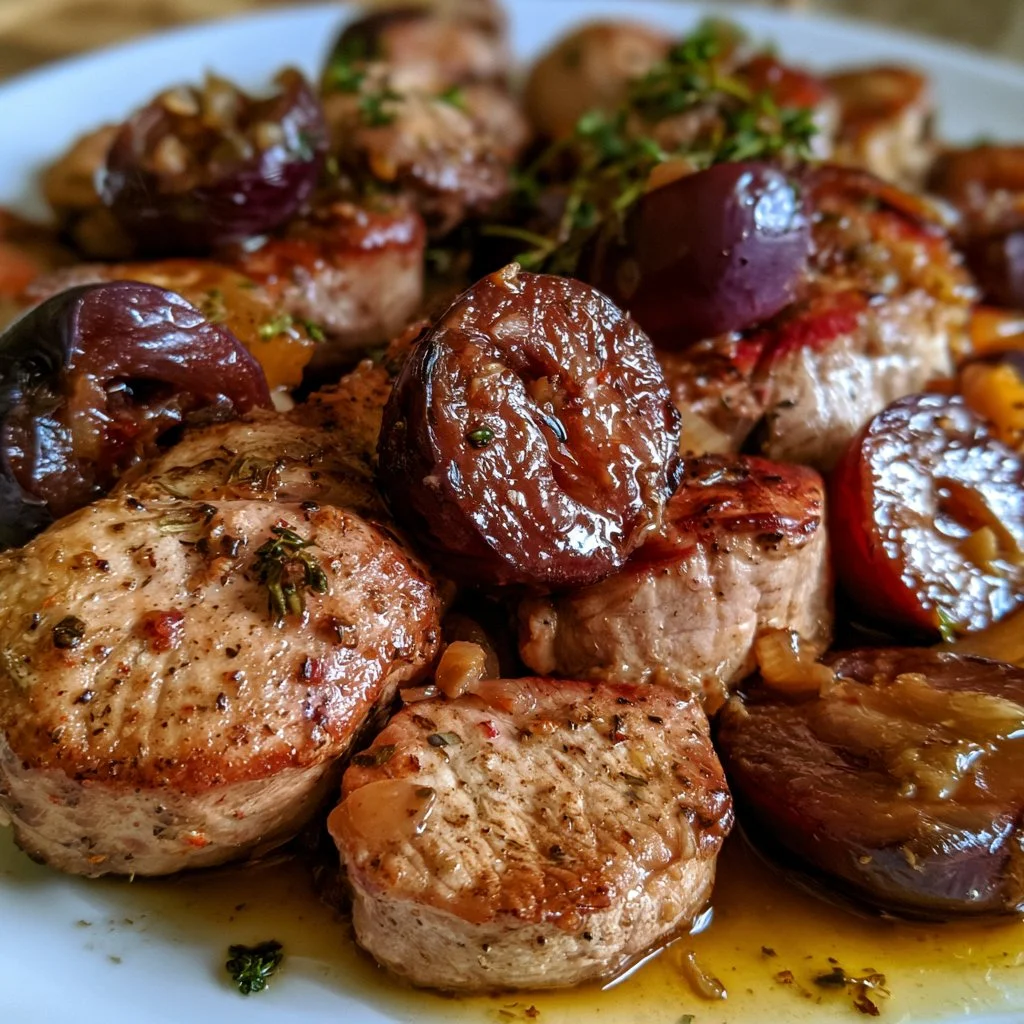 Filet mignon de porc aux prunes délicieusement préparé