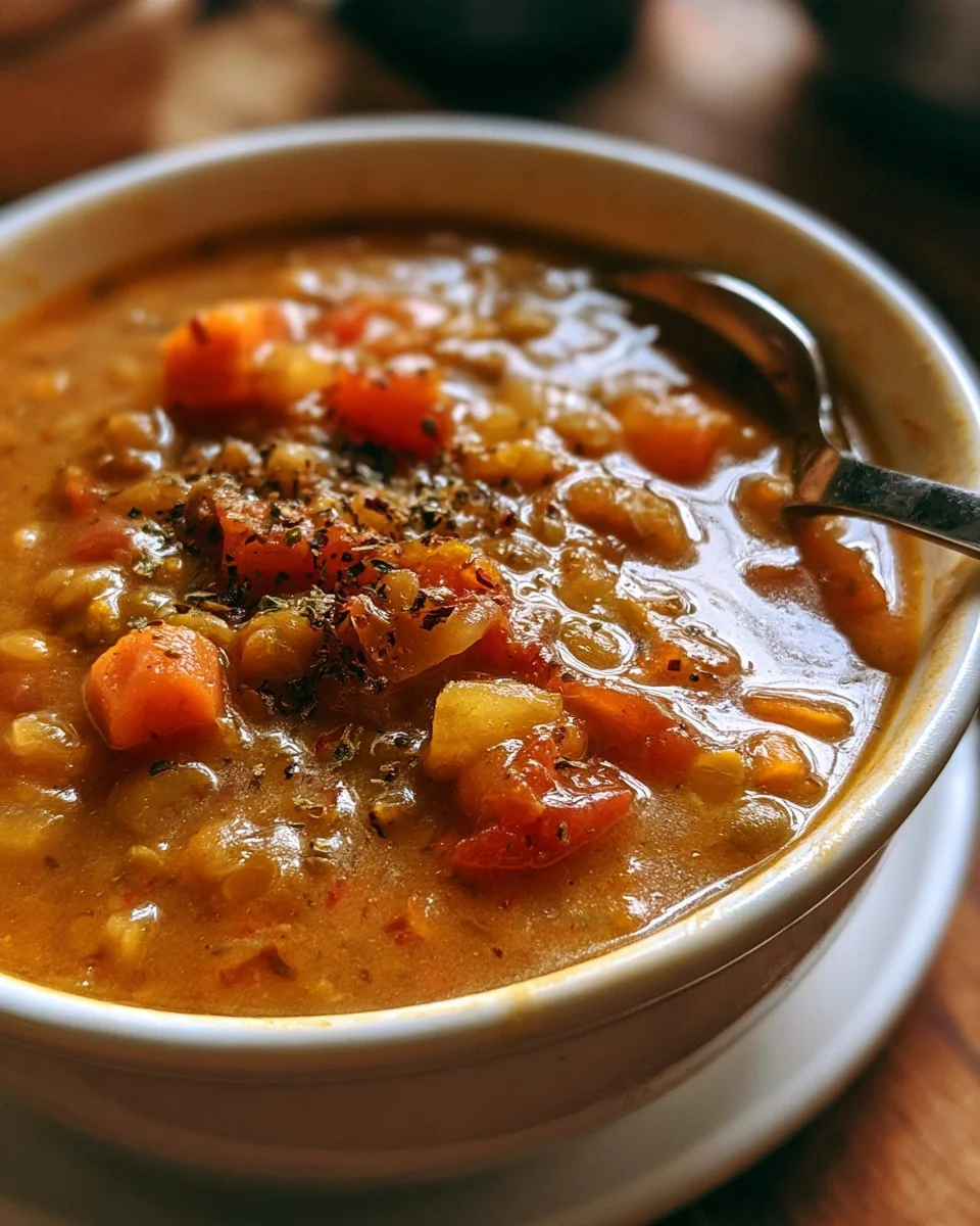 Soupe de lentilles avec carottes et tomates dans un bol