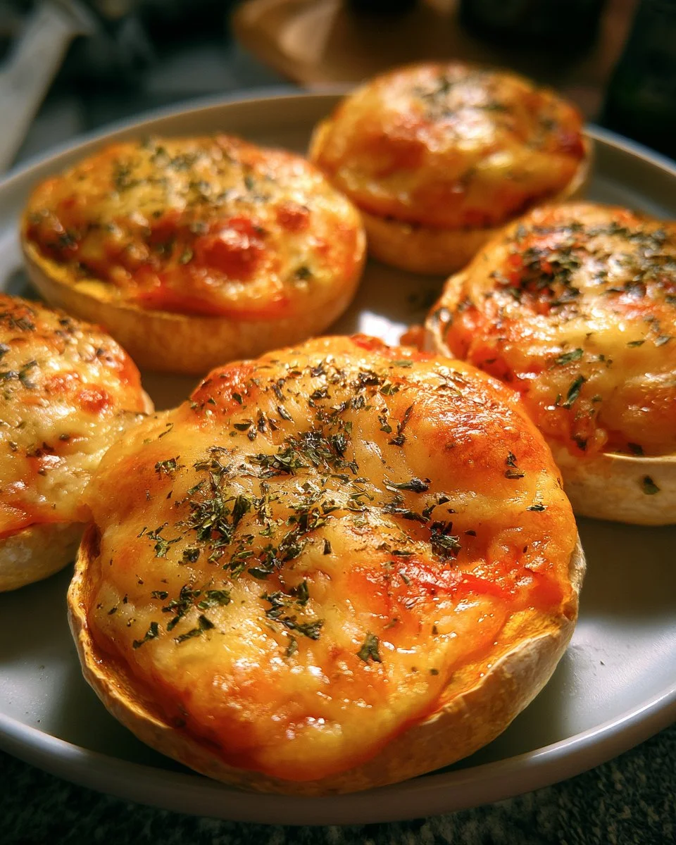 Mini pizzas citrouilles au fromage prêtes à être dégustées pour Halloween