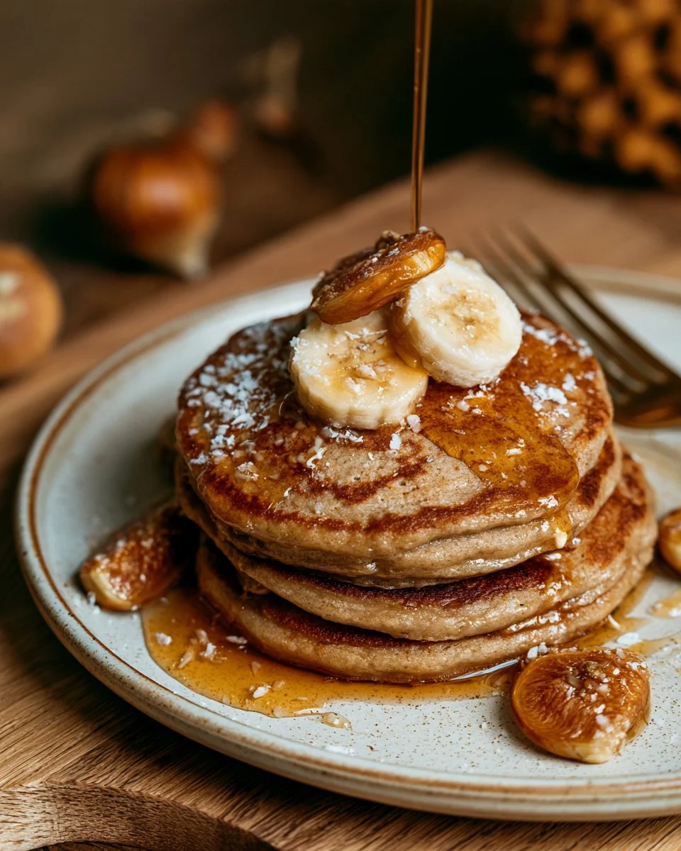 Pancakes moelleux à la farine de châtaigne avec des garnitures variées