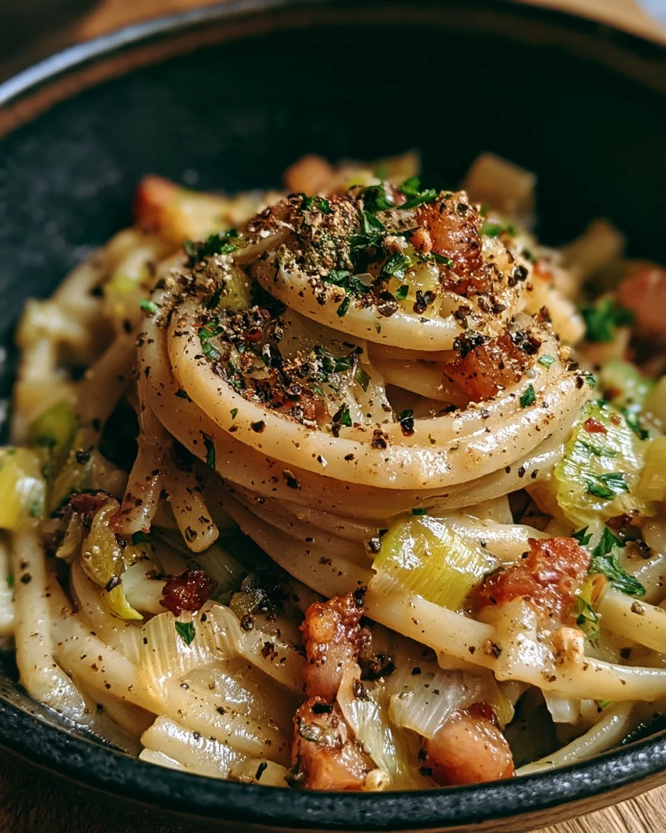 Recette de pasta en une seule casserole avec poireaux et lardons