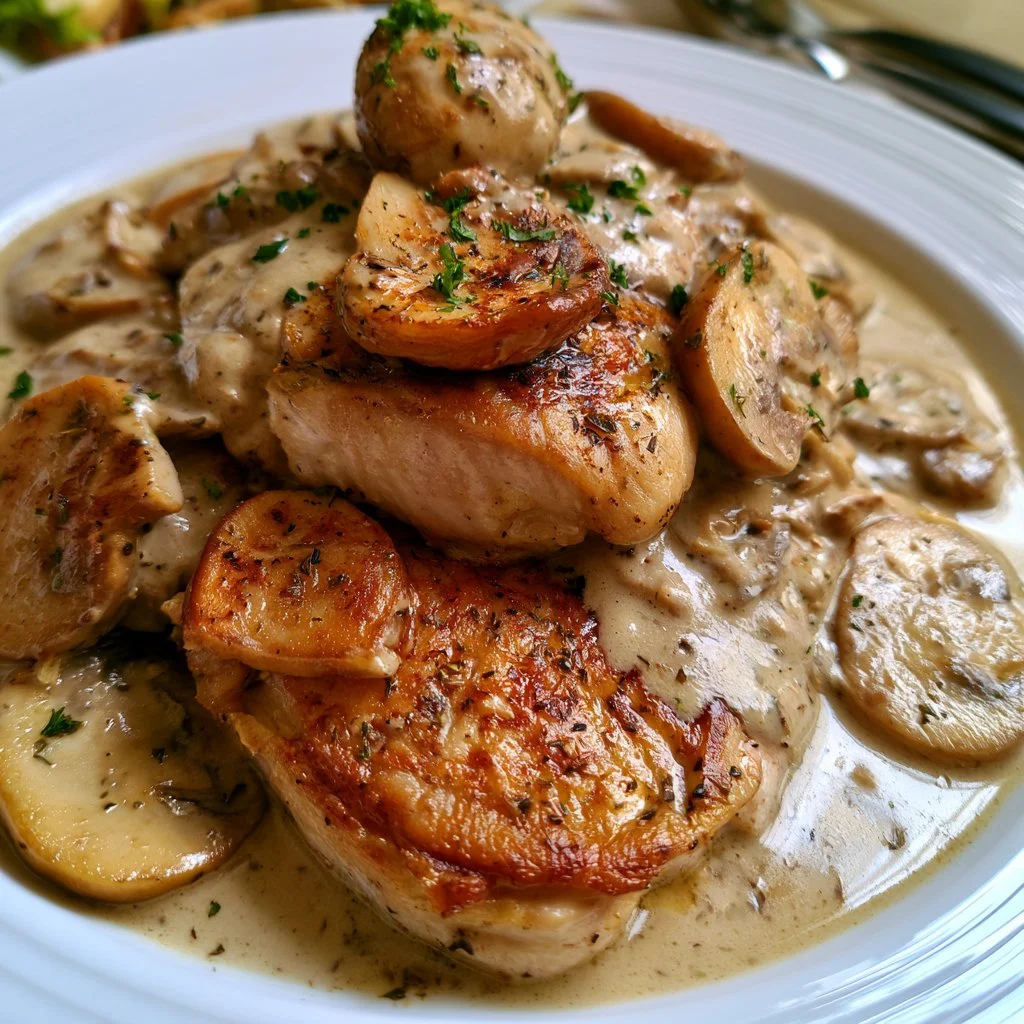 Poulet sauce crémeuse aux champignons prêt à servir