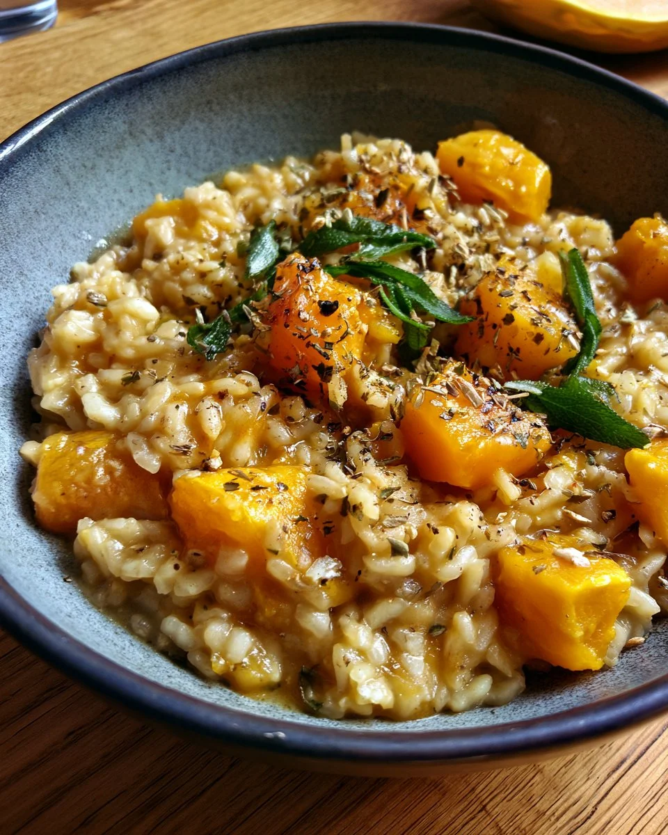Risotto crémeux au potimarron et à la sauge, plat savoureux et réconfortant