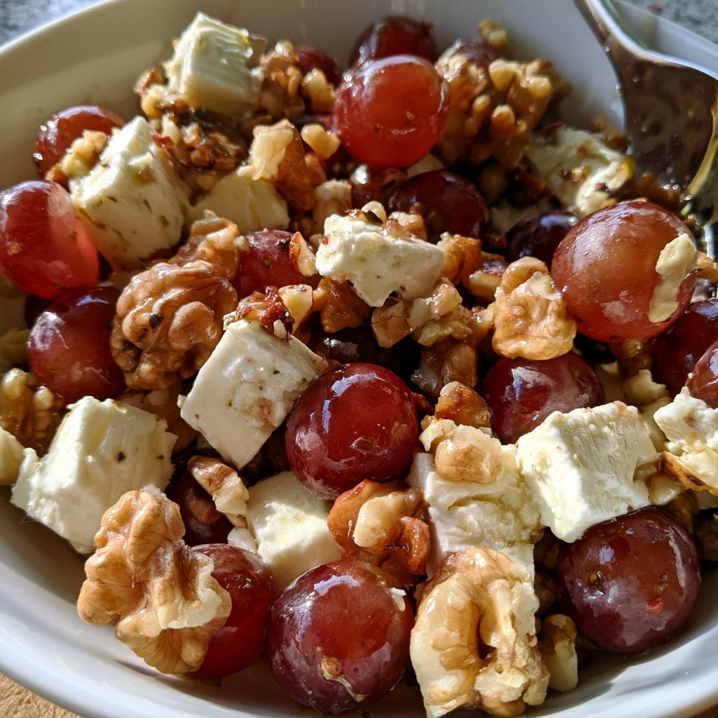 Salade de raisin avec chèvre et noix dans un bol frais