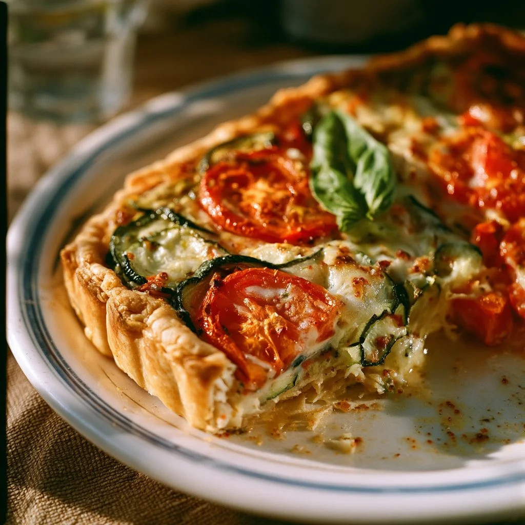 Tarte courgette, tomate et moutarde prête à déguster