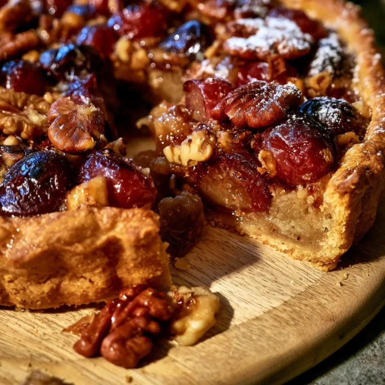 Tarte rustique au raisin et aux noix, dessert fait maison et savoureux.